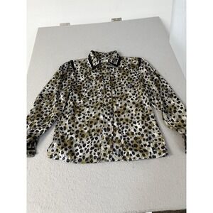 Nicola Shirt Womens 10 Leopard Print Long Sleeve Button Front Contrast Collar